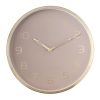 Medium size wall clock with dusty rose-coloured face and champagne casing, hands and numbers